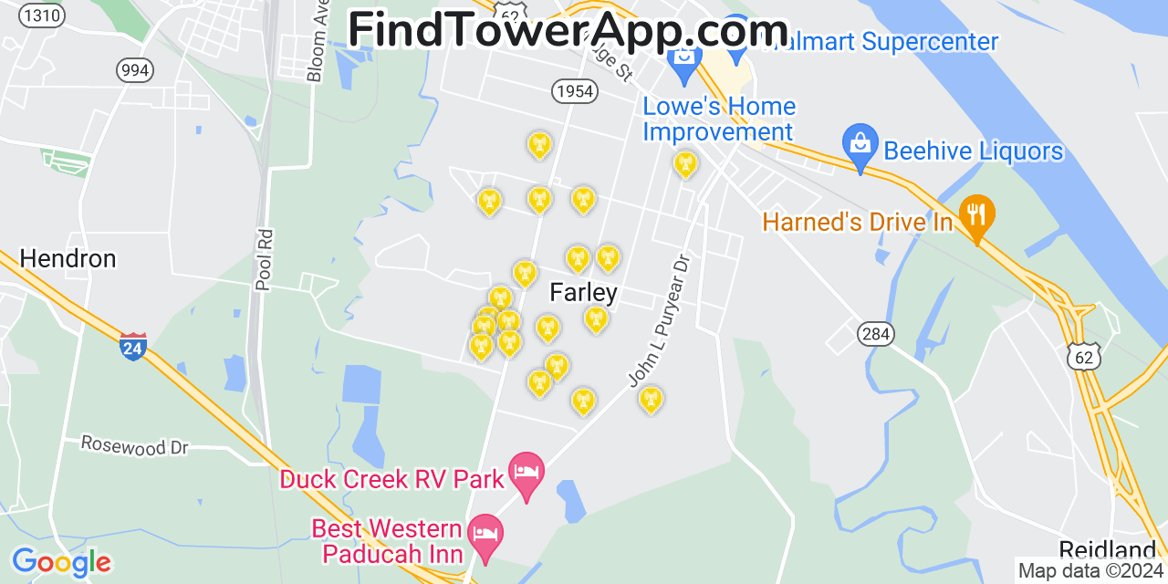 AT&T 4G/5G cell tower coverage map Farley, Kentucky