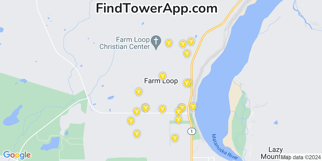 AT&T 4G/5G cell tower coverage map Farm Loop, Alaska