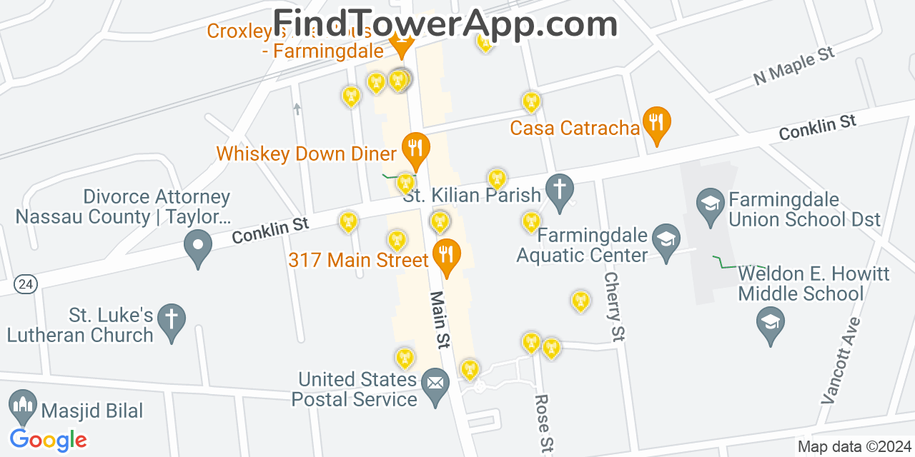 AT&T 4G/5G cell tower coverage map Farmingdale, New York