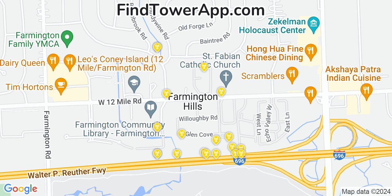 T-Mobile 4G/5G cell tower coverage map Farmington Hills, Michigan