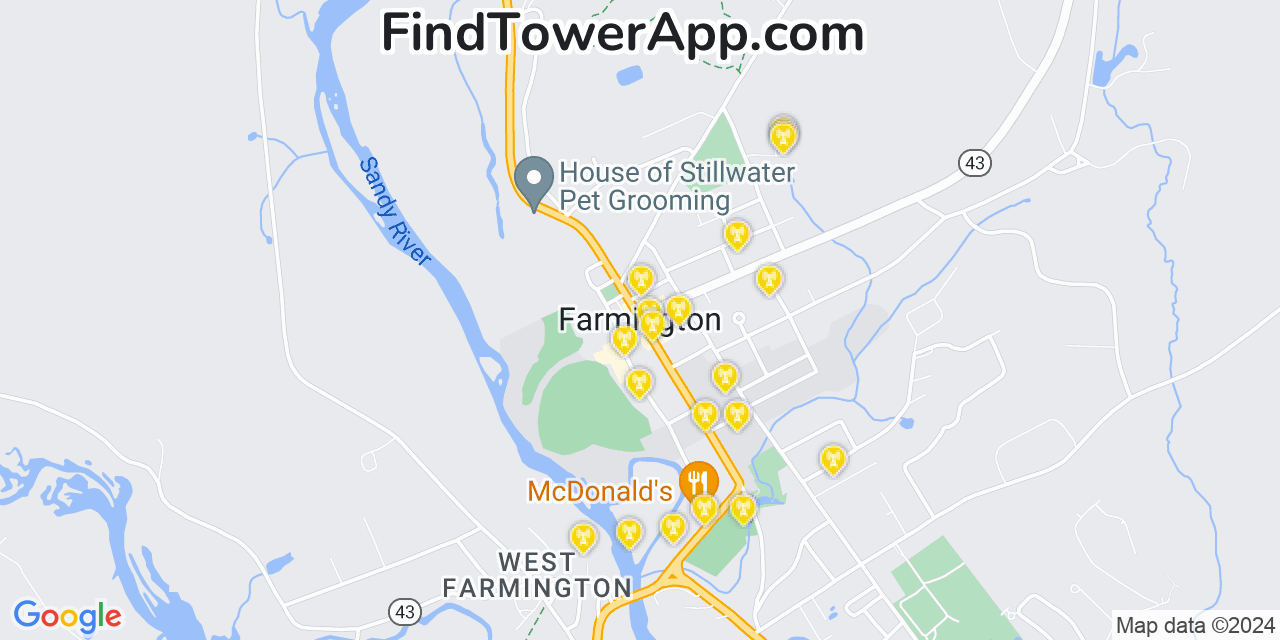 Verizon 4G/5G cell tower coverage map Farmington, Maine