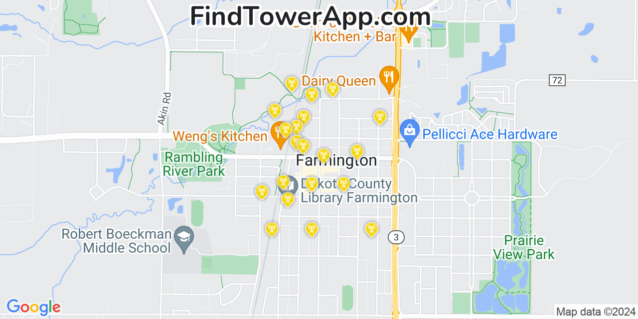 AT&T 4G/5G cell tower coverage map Farmington, Minnesota