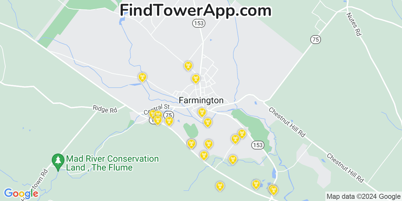 AT&T 4G/5G cell tower coverage map Farmington, New Hampshire