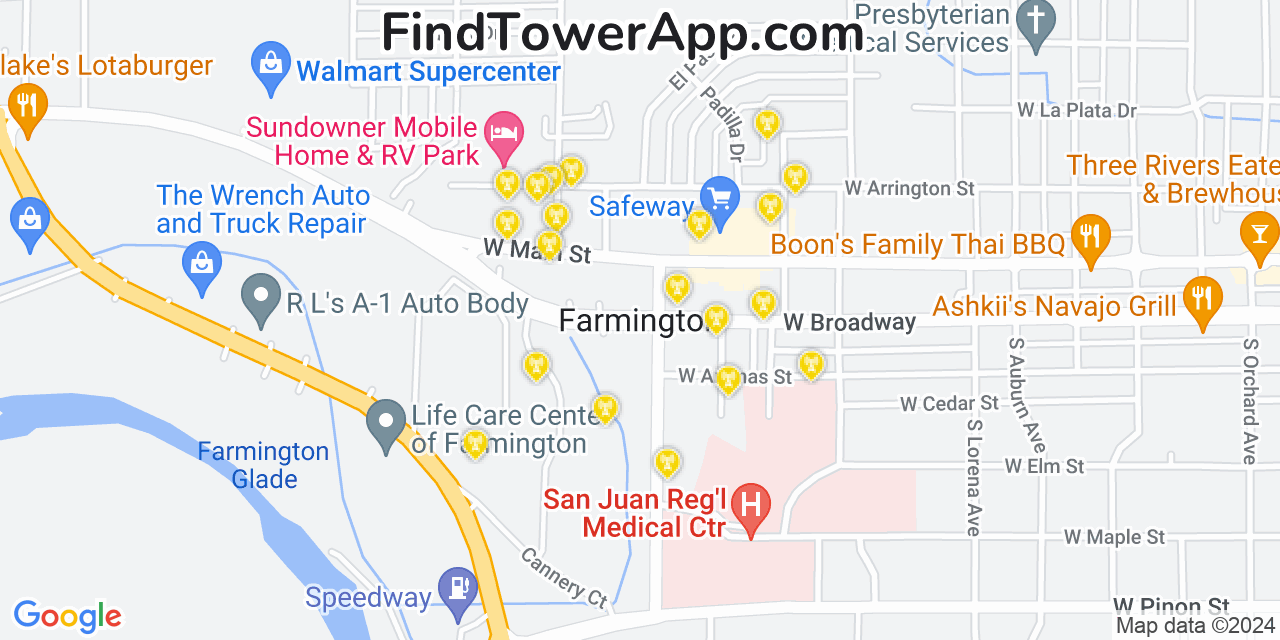 AT&T 4G/5G cell tower coverage map Farmington, New Mexico