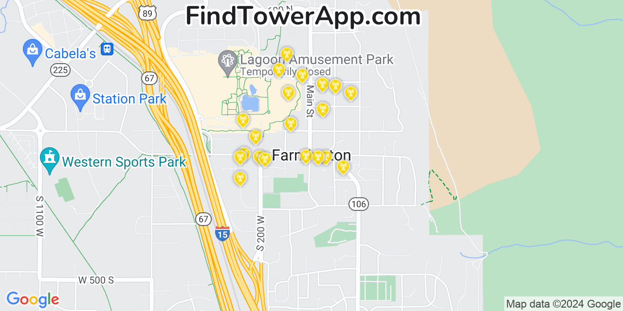 AT&T 4G/5G cell tower coverage map Farmington, Utah