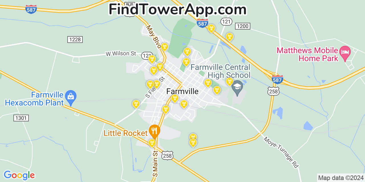 AT&T 4G/5G cell tower coverage map Farmville, North Carolina