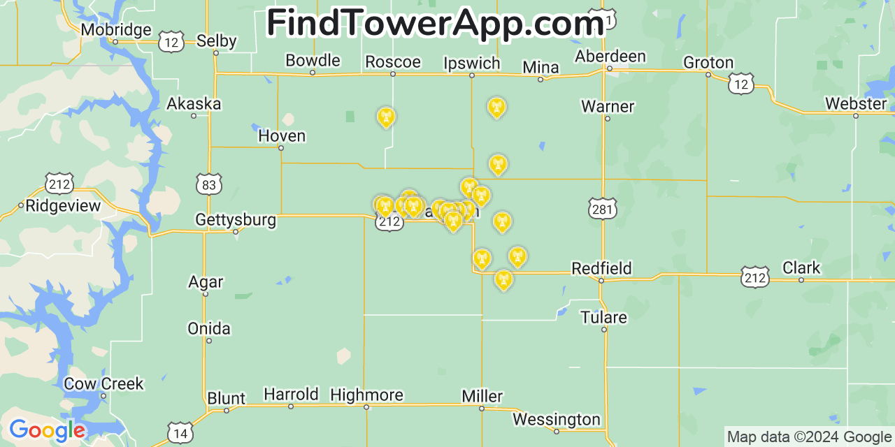 AT&T 4G/5G cell tower coverage map Faulkton, South Dakota