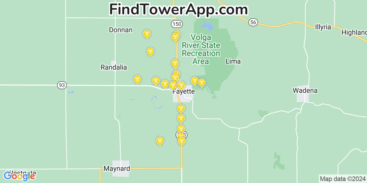 AT&T 4G/5G cell tower coverage map Fayette, Iowa