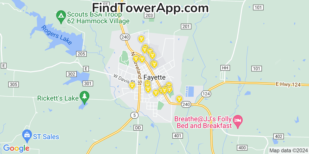 AT&T 4G/5G cell tower coverage map Fayette, Missouri