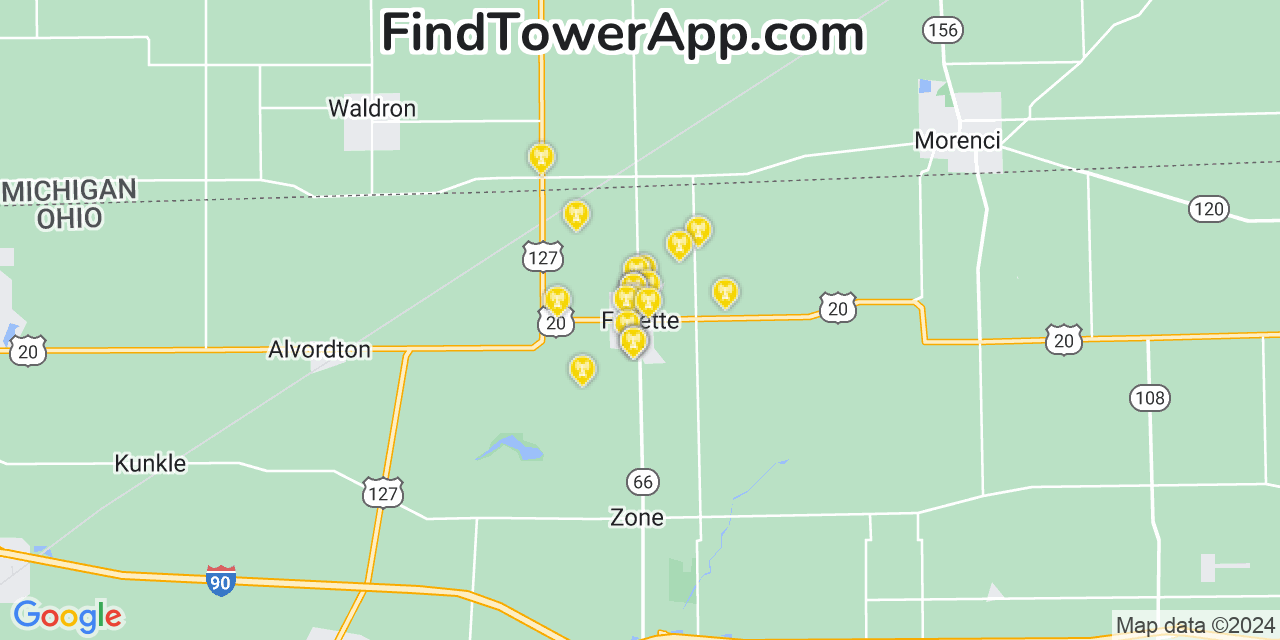 AT&T 4G/5G cell tower coverage map Fayette, Ohio
