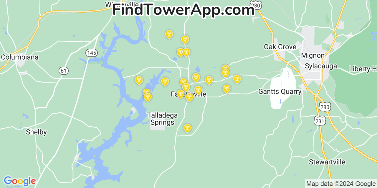 Verizon 4G/5G cell tower coverage map Fayetteville, Alabama