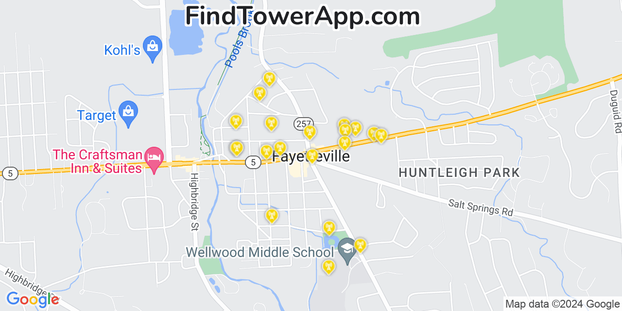 AT&T 4G/5G cell tower coverage map Fayetteville, New York