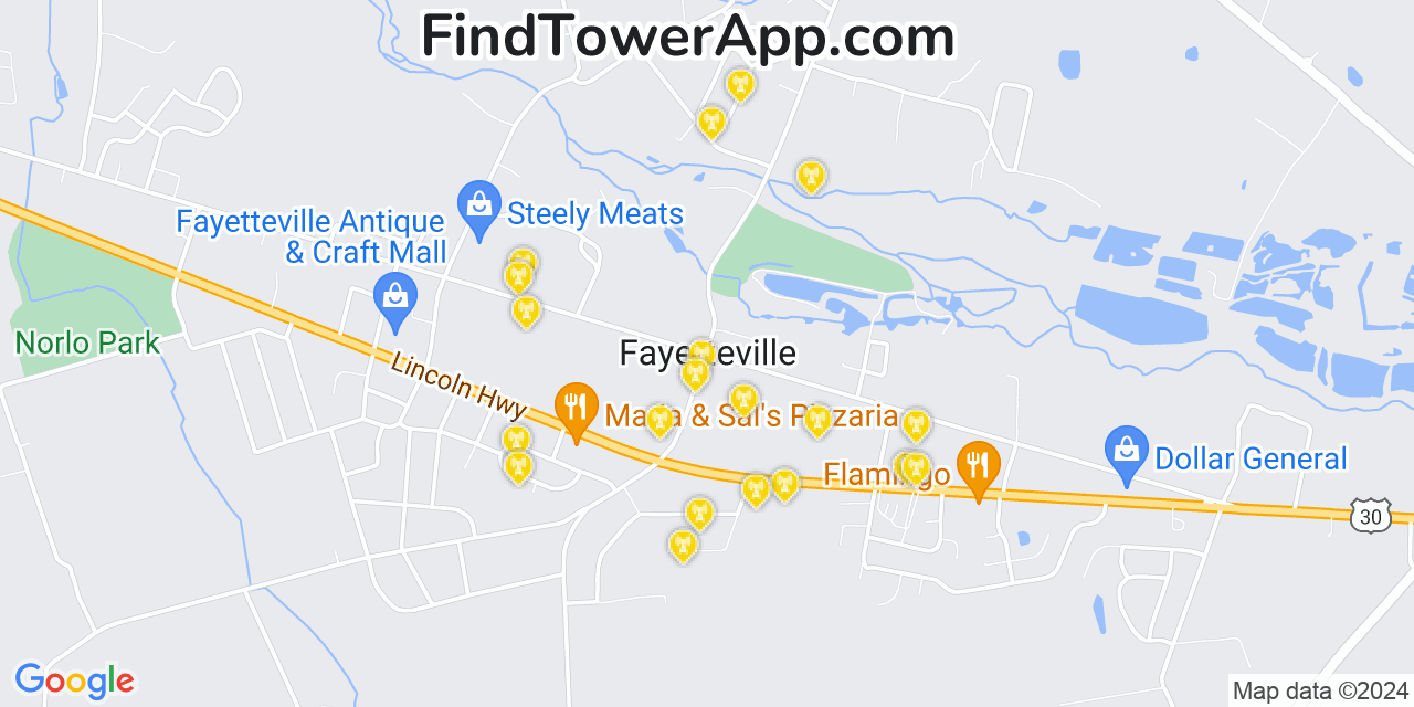 AT&T 4G/5G cell tower coverage map Fayetteville, Pennsylvania