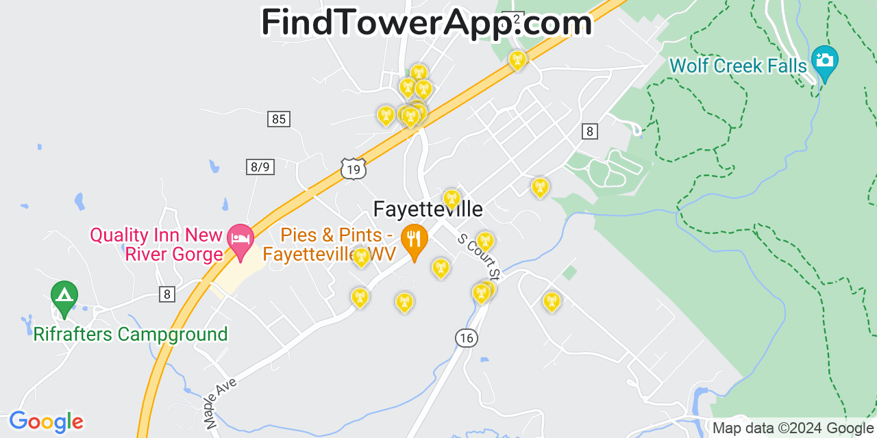 AT&T 4G/5G cell tower coverage map Fayetteville, West Virginia