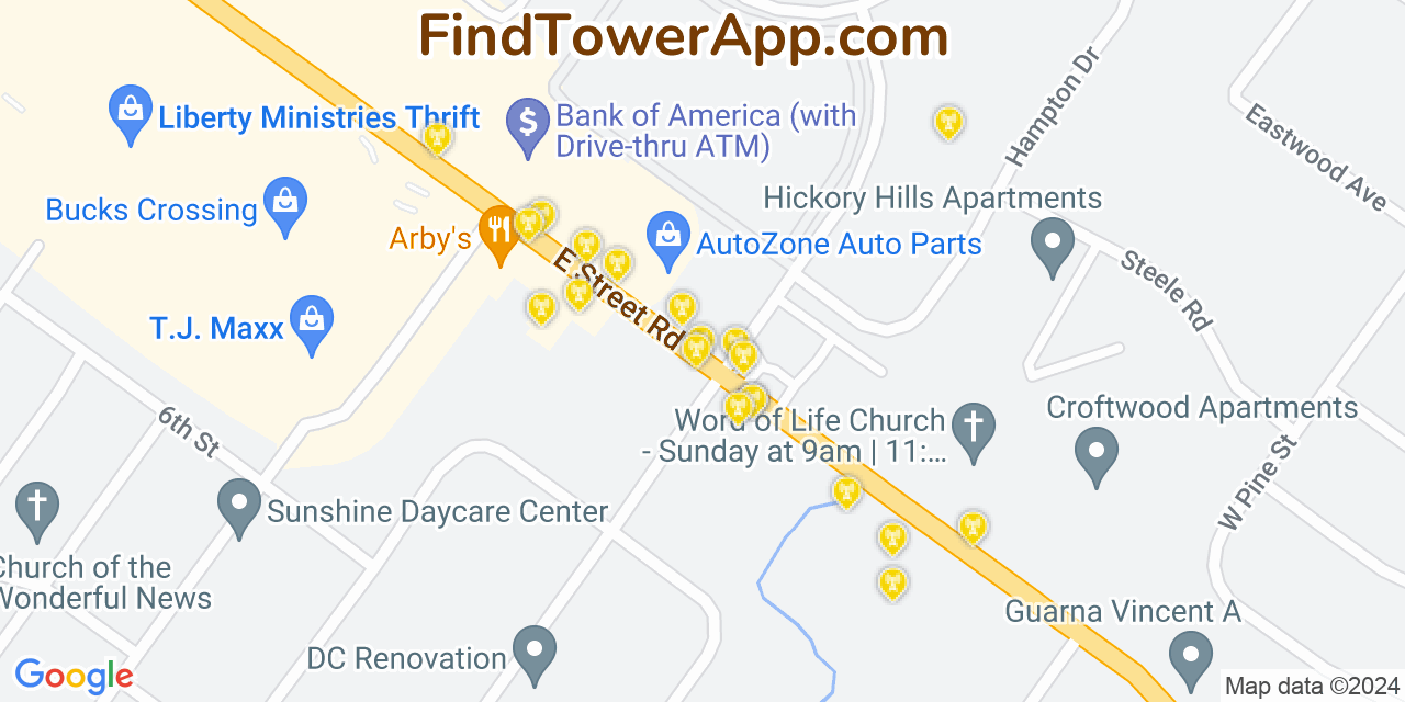 AT&T 4G/5G cell tower coverage map Feasterville, Pennsylvania