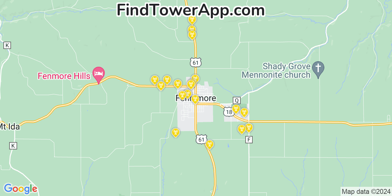 AT&T 4G/5G cell tower coverage map Fennimore, Wisconsin
