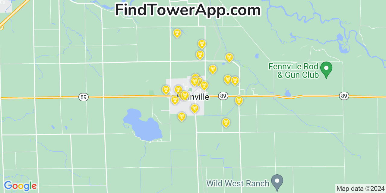 AT&T 4G/5G cell tower coverage map Fennville, Michigan