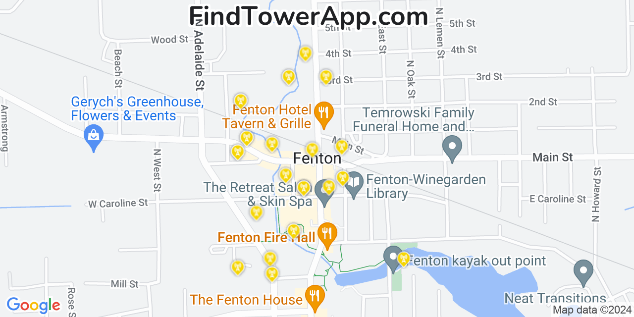 AT&T 4G/5G cell tower coverage map Fenton, Michigan
