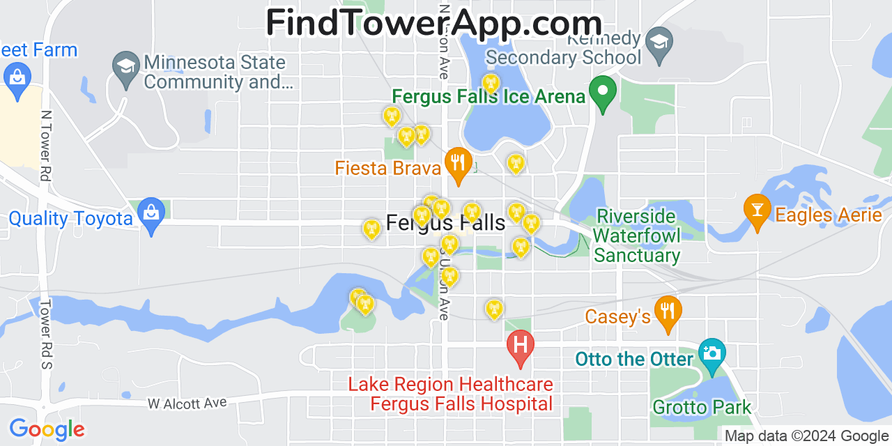 AT&T 4G/5G cell tower coverage map Fergus Falls, Minnesota