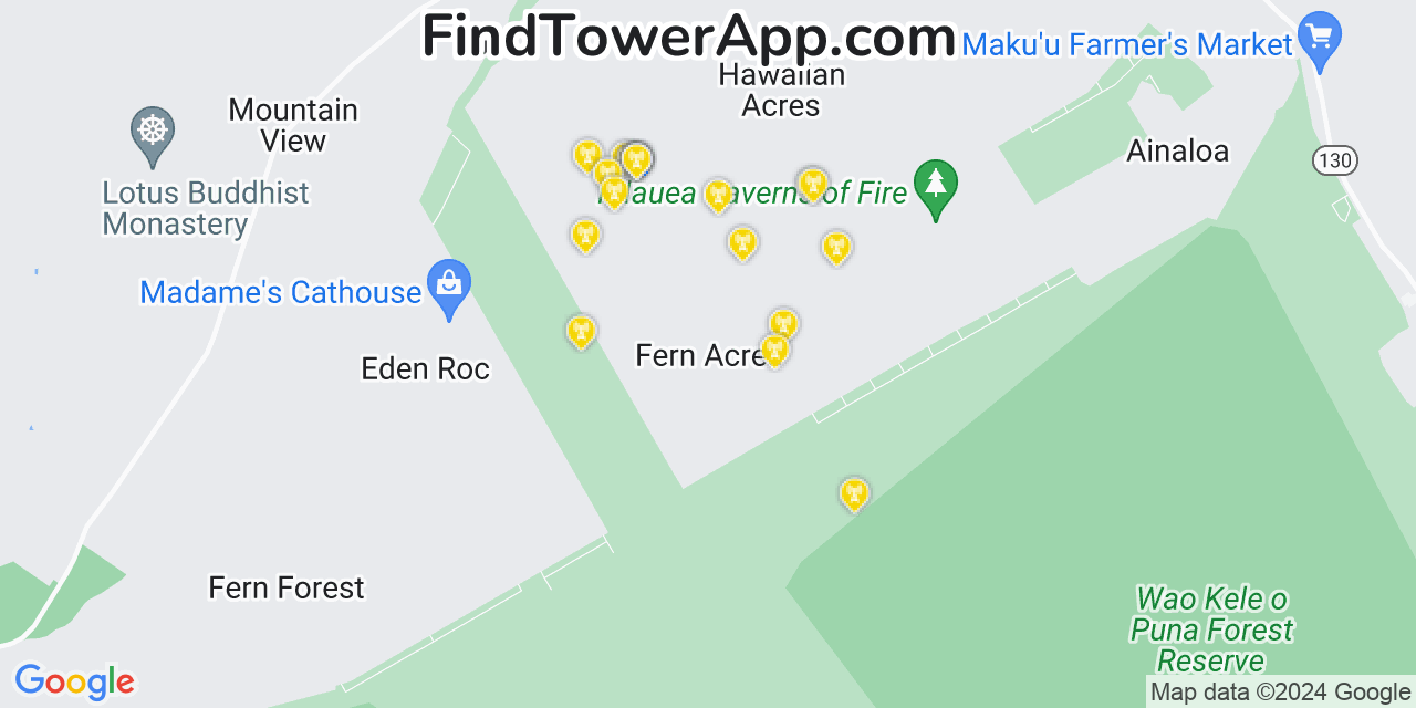AT&T 4G/5G cell tower coverage map Fern Acres, Hawaii