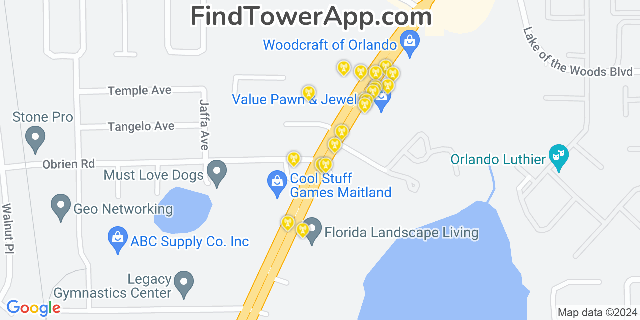 AT&T 4G/5G cell tower coverage map Fern Park, Florida