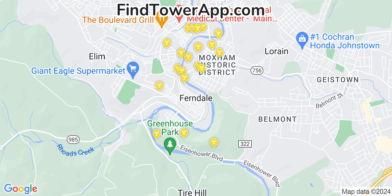 AT&T 4G/5G cell tower coverage map Ferndale, Pennsylvania