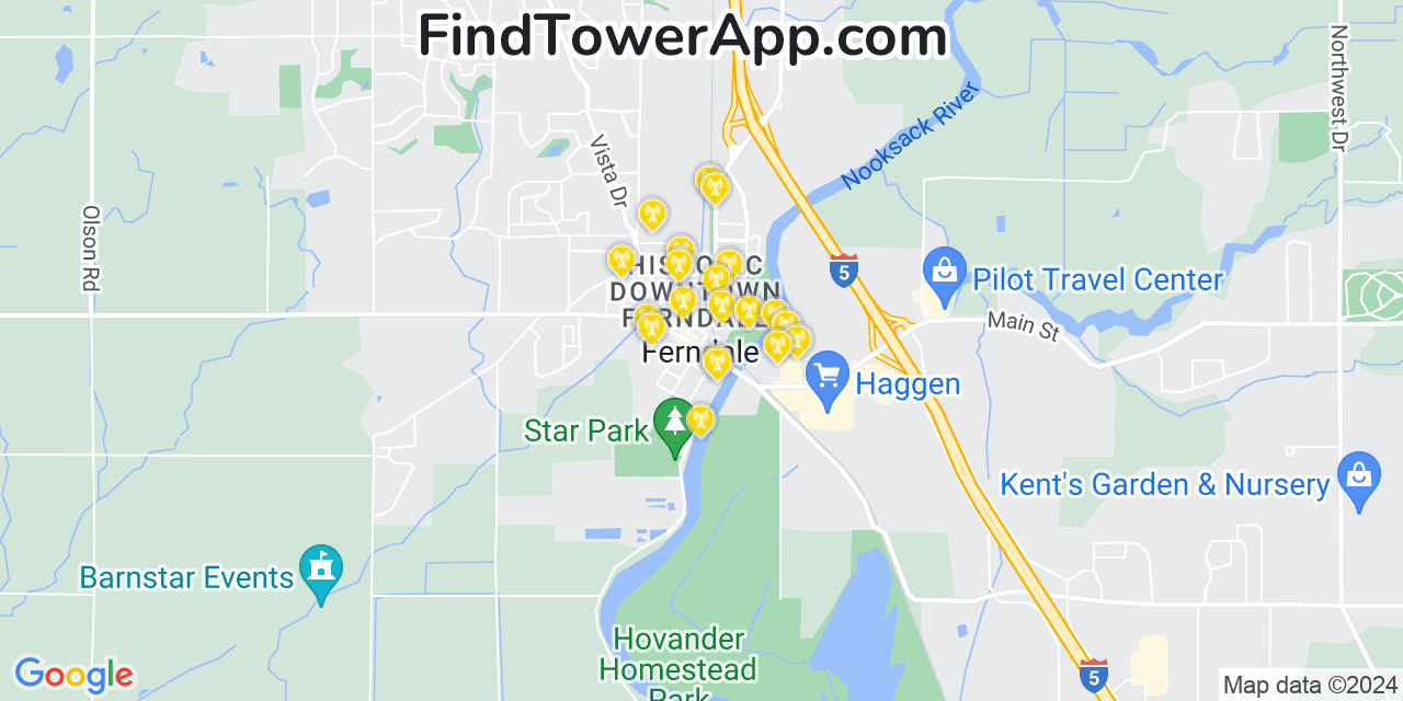 AT&T 4G/5G cell tower coverage map Ferndale, Washington