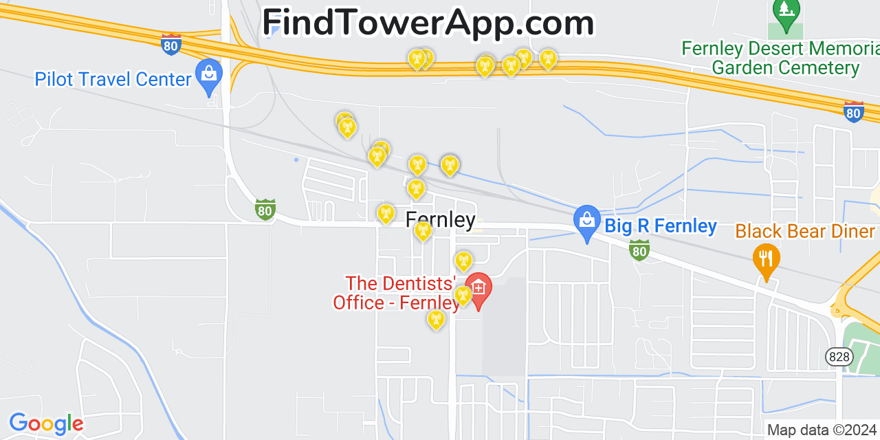 AT&T 4G/5G cell tower coverage map Fernley, Nevada