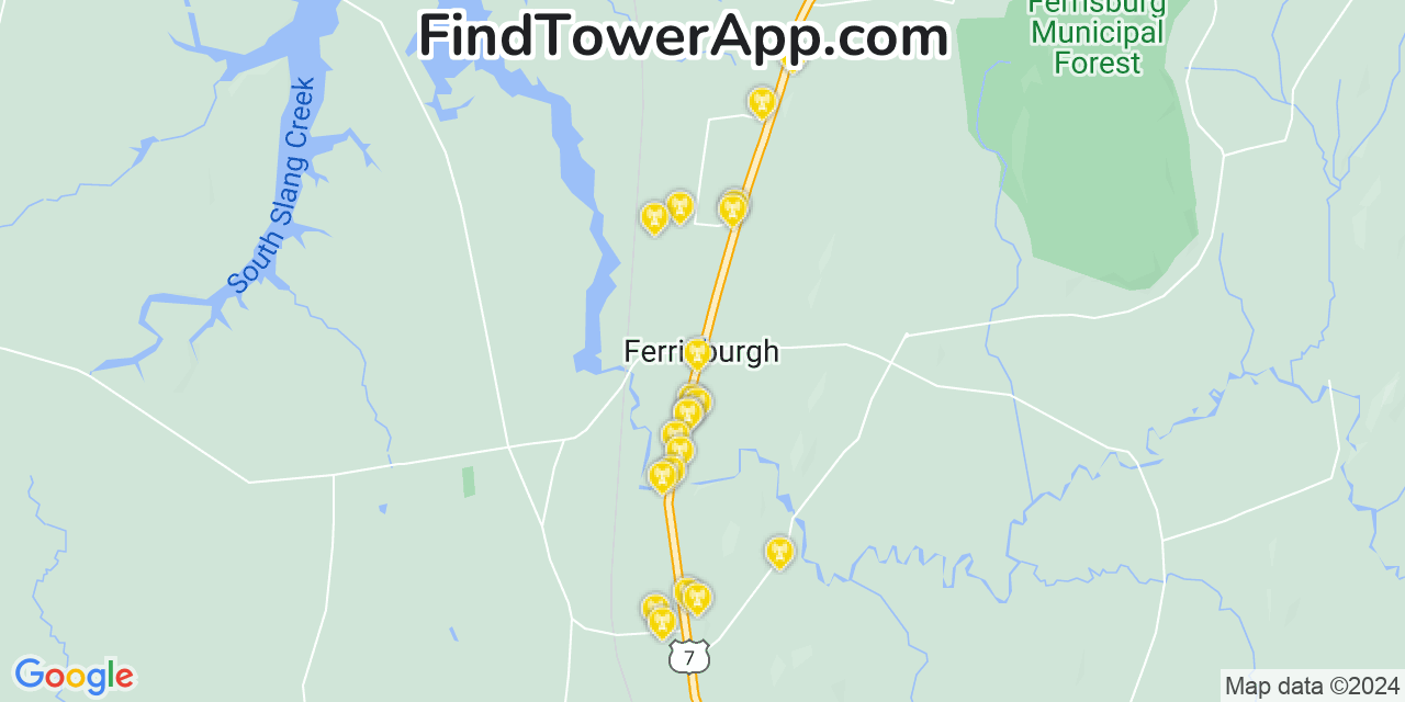 AT&T 4G/5G cell tower coverage map Ferrisburgh, Vermont
