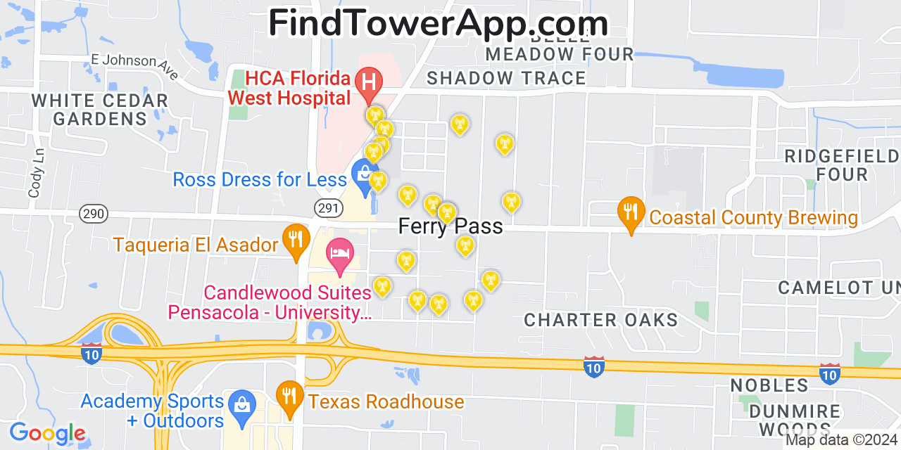 AT&T 4G/5G cell tower coverage map Ferry Pass, Florida