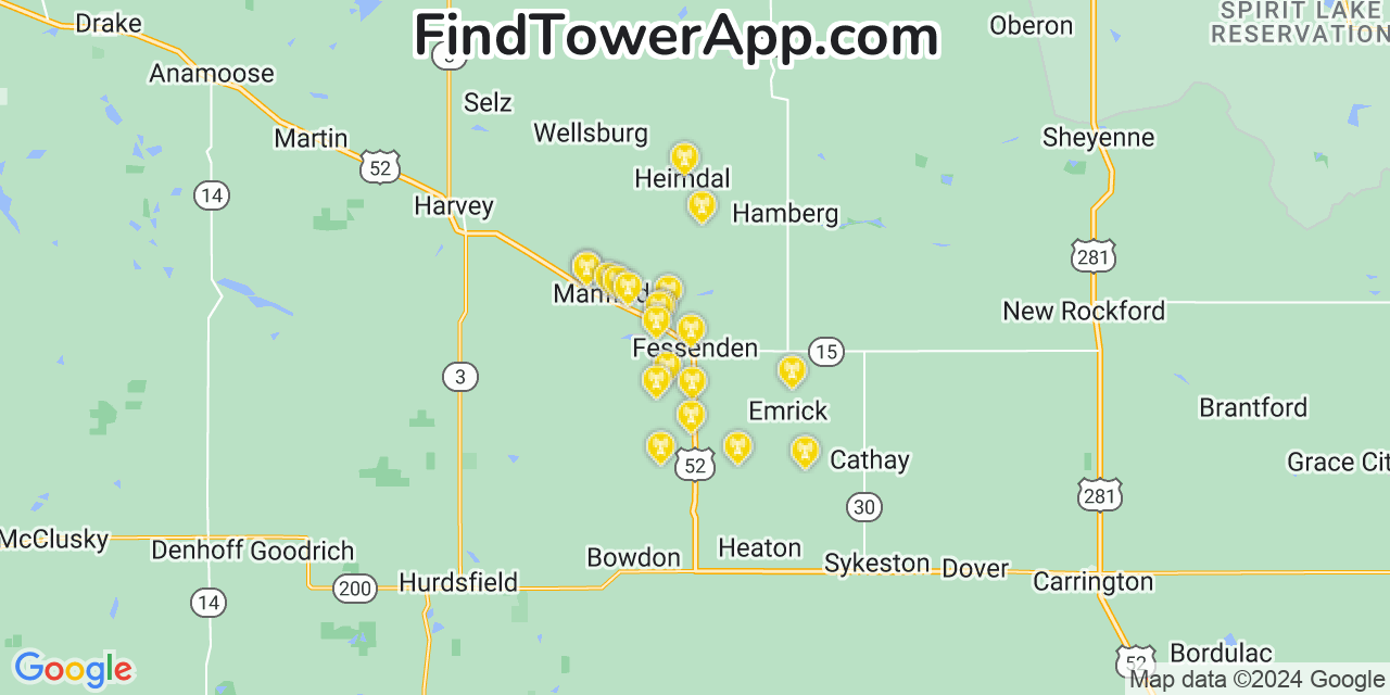 Verizon 4G/5G cell tower coverage map Fessenden, North Dakota