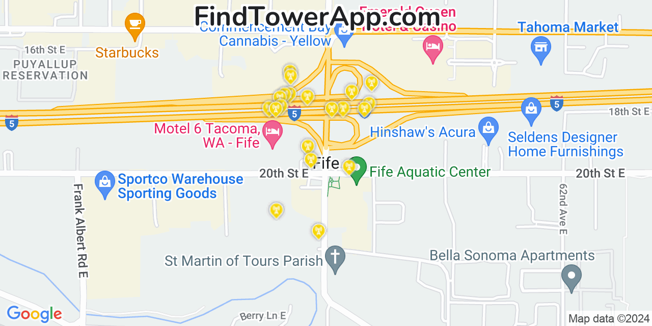 T-Mobile 4G/5G cell tower coverage map Fife, Washington