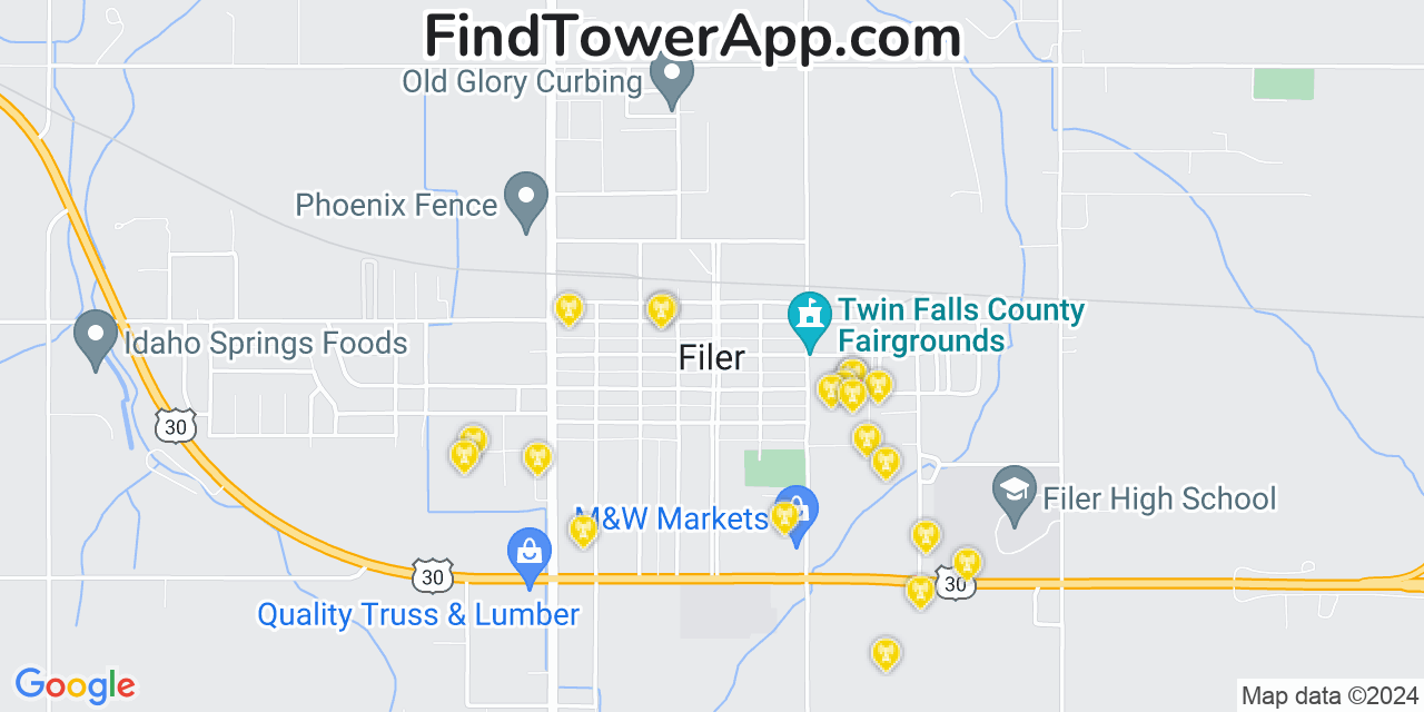 AT&T 4G/5G cell tower coverage map Filer, Idaho