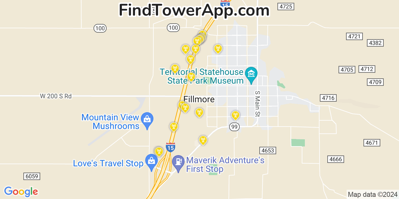 AT&T 4G/5G cell tower coverage map Fillmore, Utah