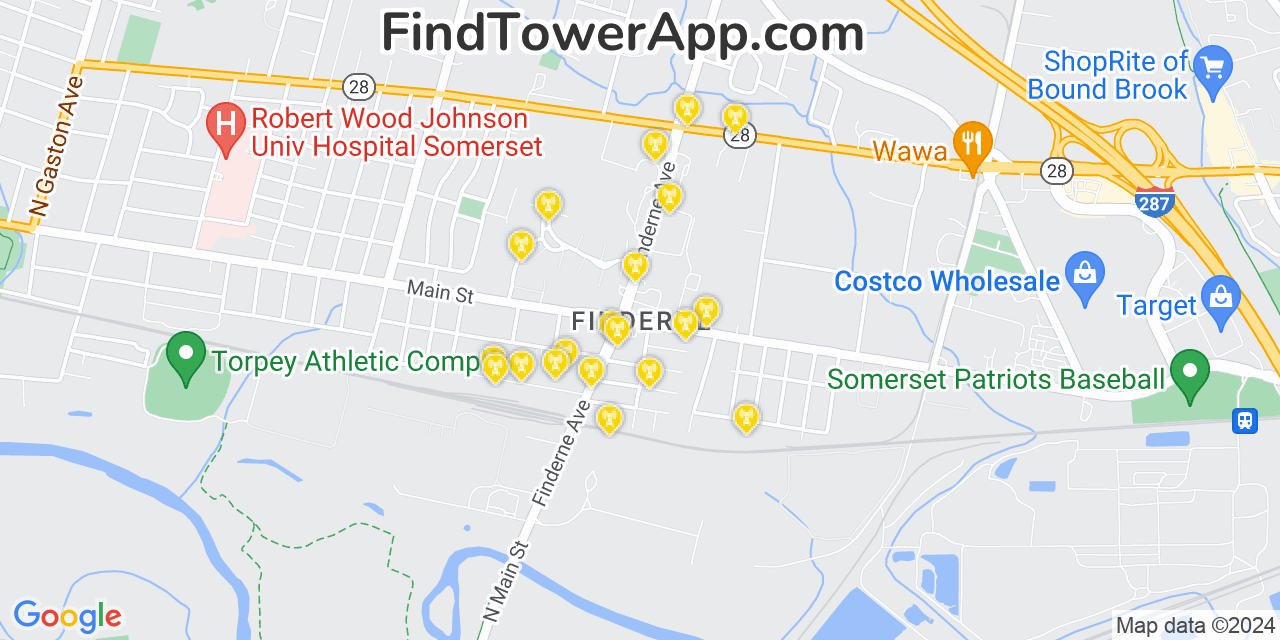 AT&T 4G/5G cell tower coverage map Finderne, New Jersey