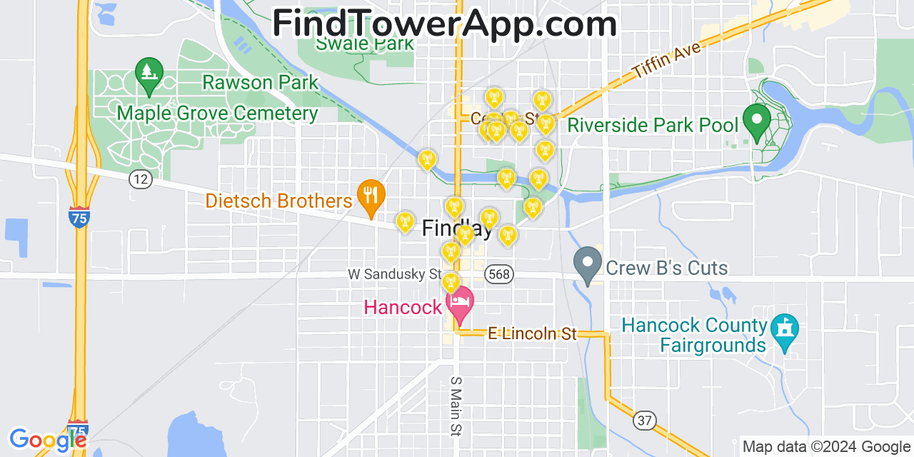 AT&T 4G/5G cell tower coverage map Findlay, Ohio