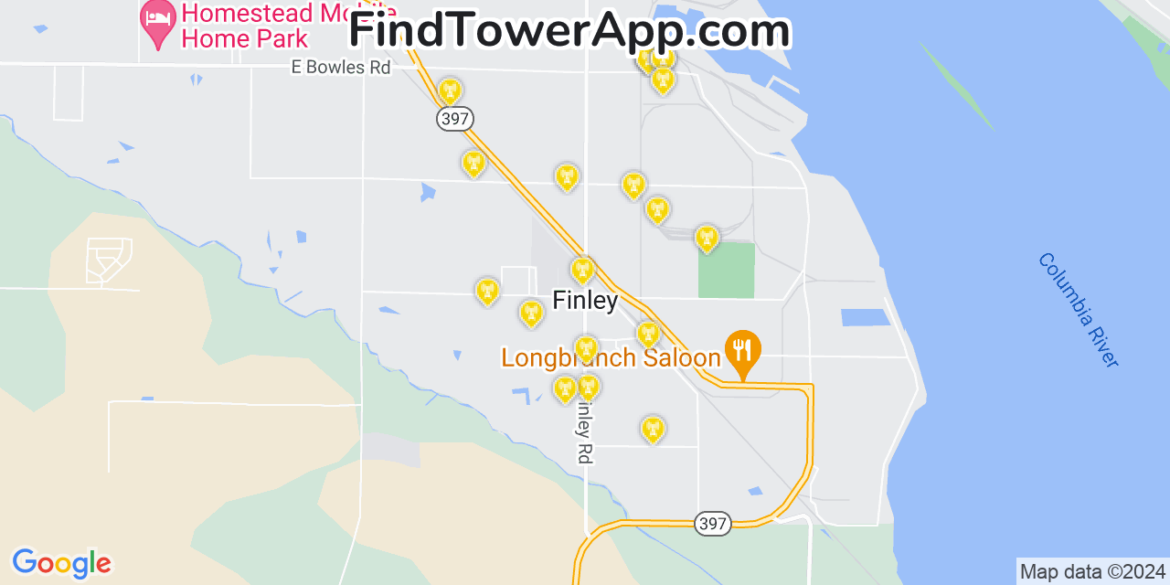 AT&T 4G/5G cell tower coverage map Finley, Washington