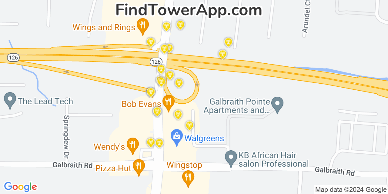 AT&T 4G/5G cell tower coverage map Finneytown, Ohio