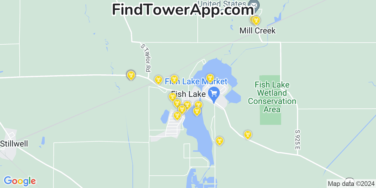 AT&T 4G/5G cell tower coverage map Fish Lake, Indiana