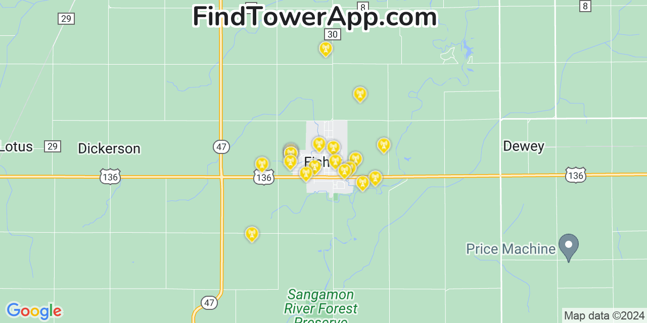 AT&T 4G/5G cell tower coverage map Fisher, Illinois