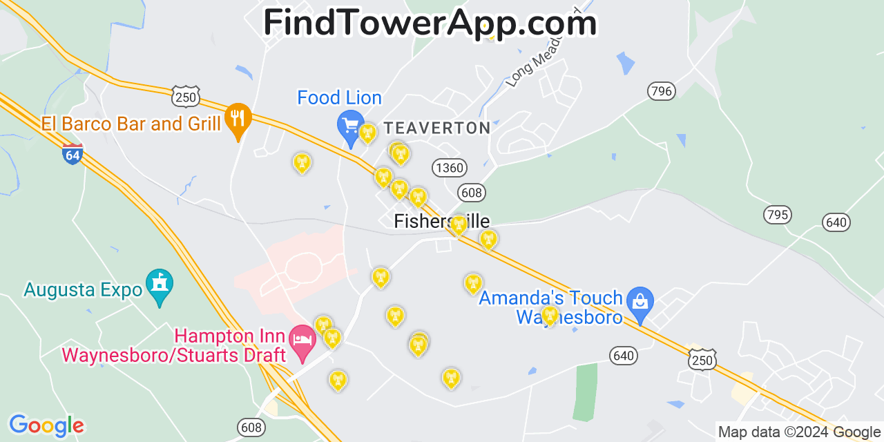 AT&T 4G/5G cell tower coverage map Fishersville, Virginia