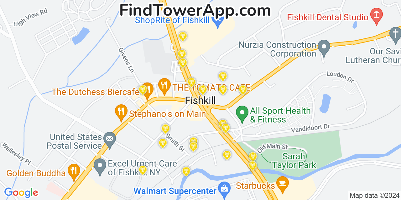 AT&T 4G/5G cell tower coverage map Fishkill, New York