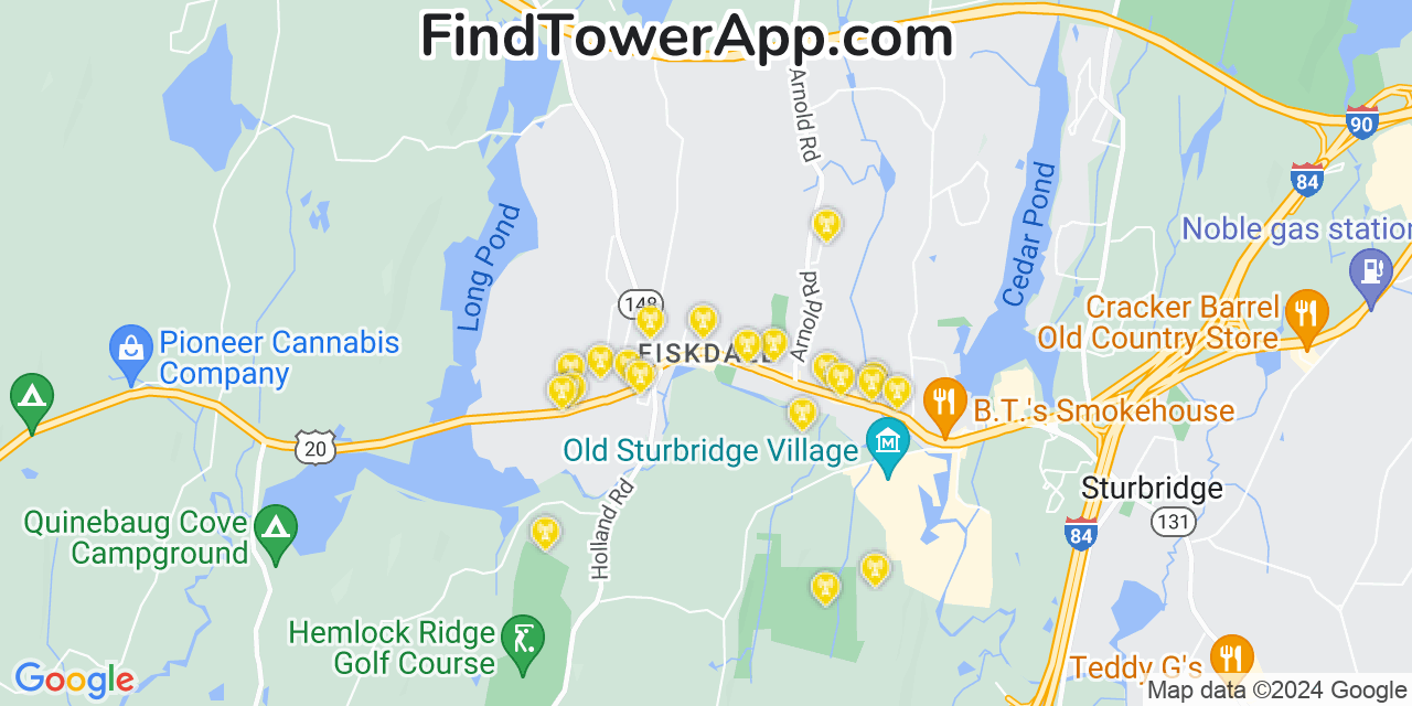 AT&T 4G/5G cell tower coverage map Fiskdale, Massachusetts