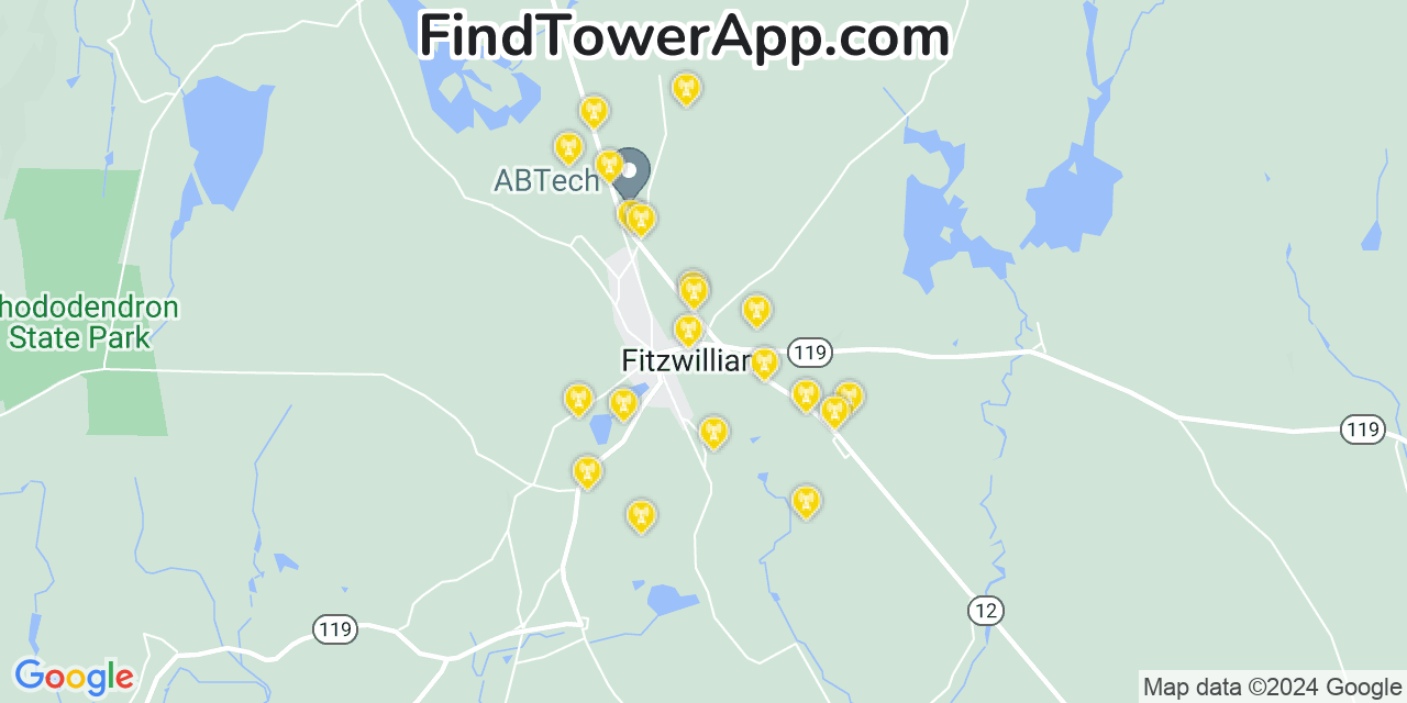 AT&T 4G/5G cell tower coverage map Fitzwilliam, New Hampshire
