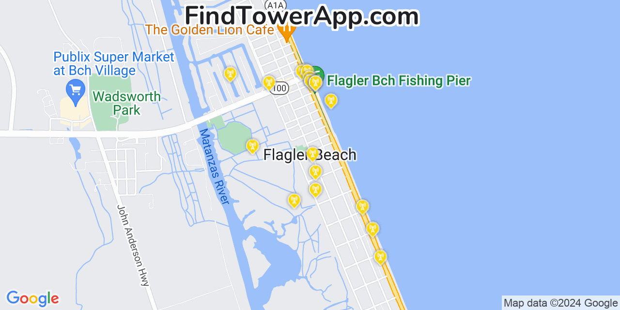 Verizon 4G/5G cell tower coverage map Flagler Beach, Florida