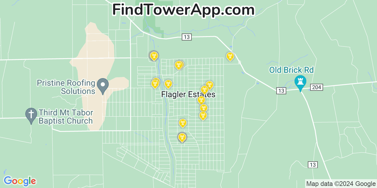 AT&T 4G/5G cell tower coverage map Flagler Estates, Florida