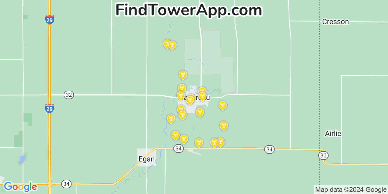 AT&T 4G/5G cell tower coverage map Flandreau, South Dakota