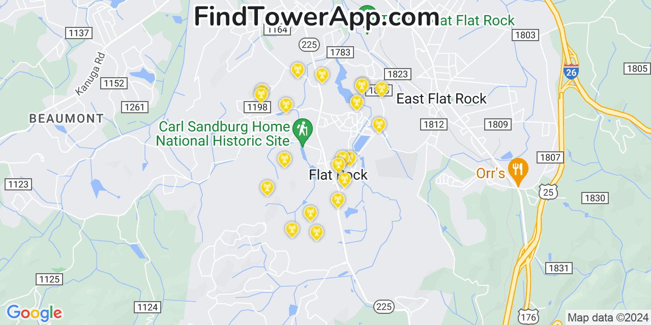 Verizon 4G/5G cell tower coverage map Flat Rock, North Carolina