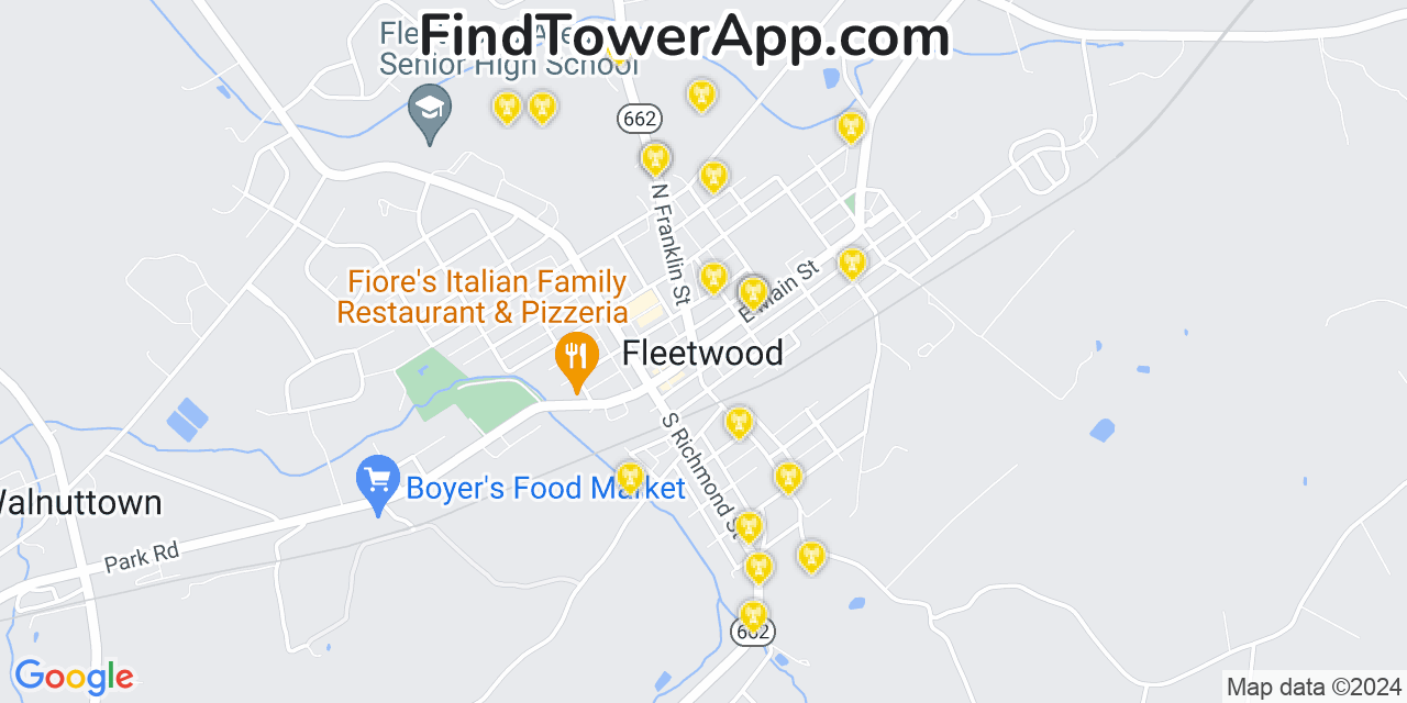 AT&T 4G/5G cell tower coverage map Fleetwood, Pennsylvania