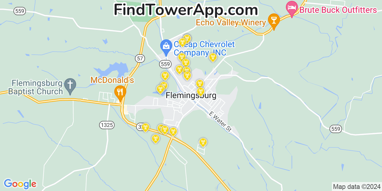 AT&T 4G/5G cell tower coverage map Flemingsburg, Kentucky